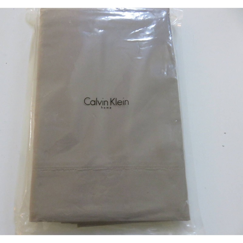 Calvin Klein Home Queen Flat Sheet Tan Taupe Blanket Stitch Twill Bedding NEW